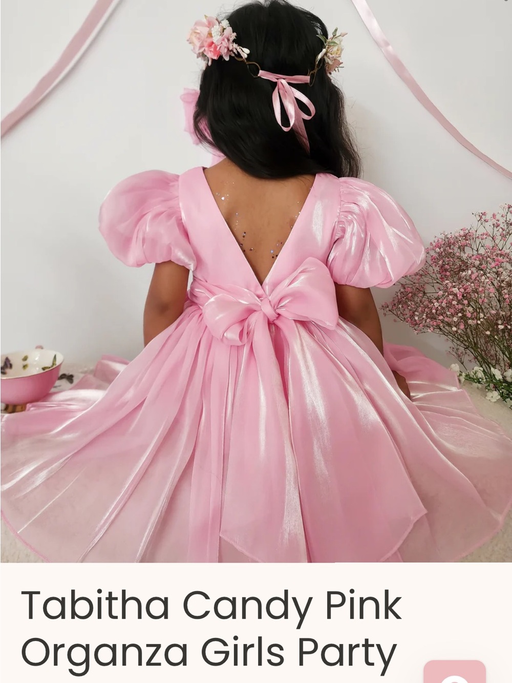 Birthday Pink Shimmer Tulle Puff Sleeve Dress for Toddler - Picture 3 of 3